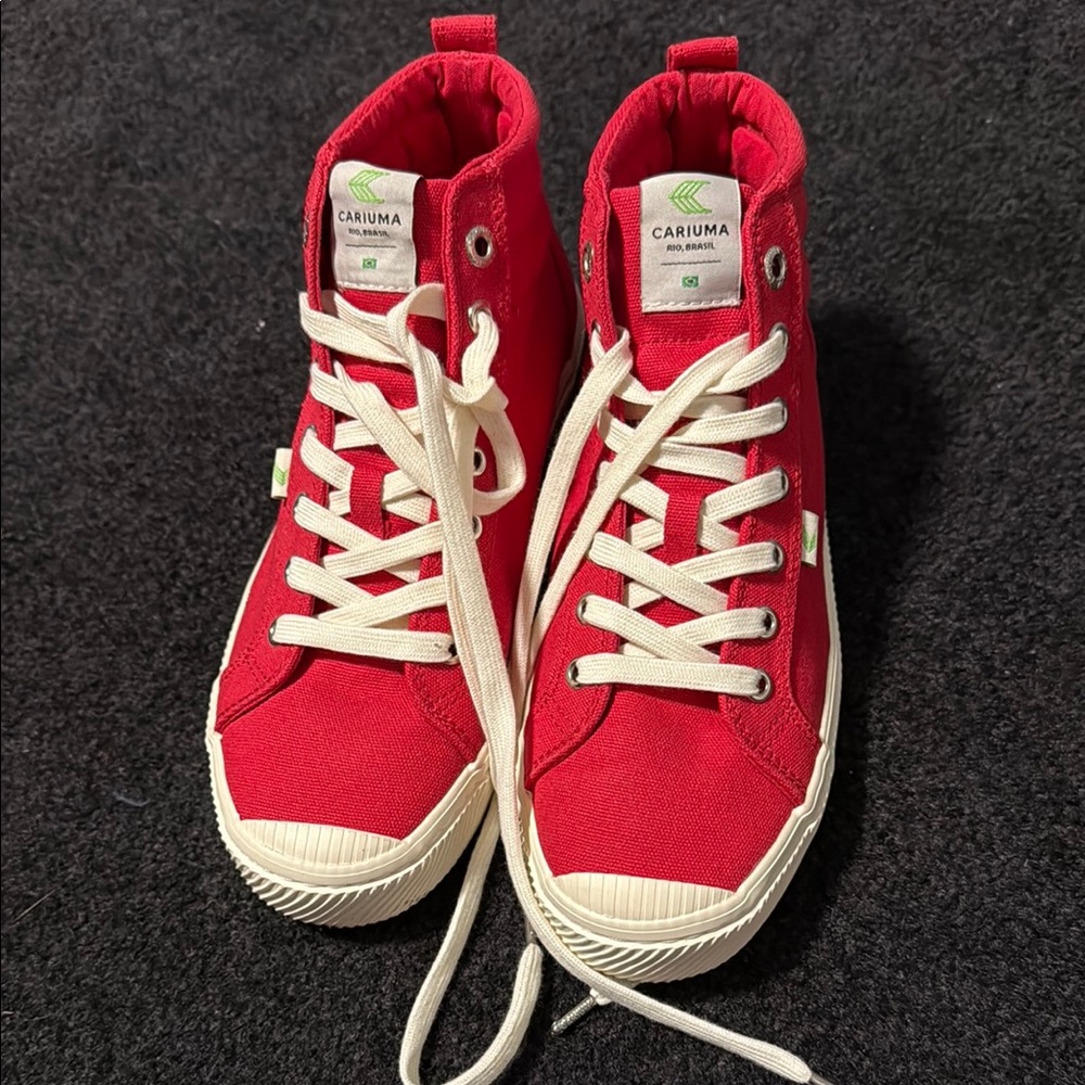 Cariuma Red Canvas Sneakers with White Accents